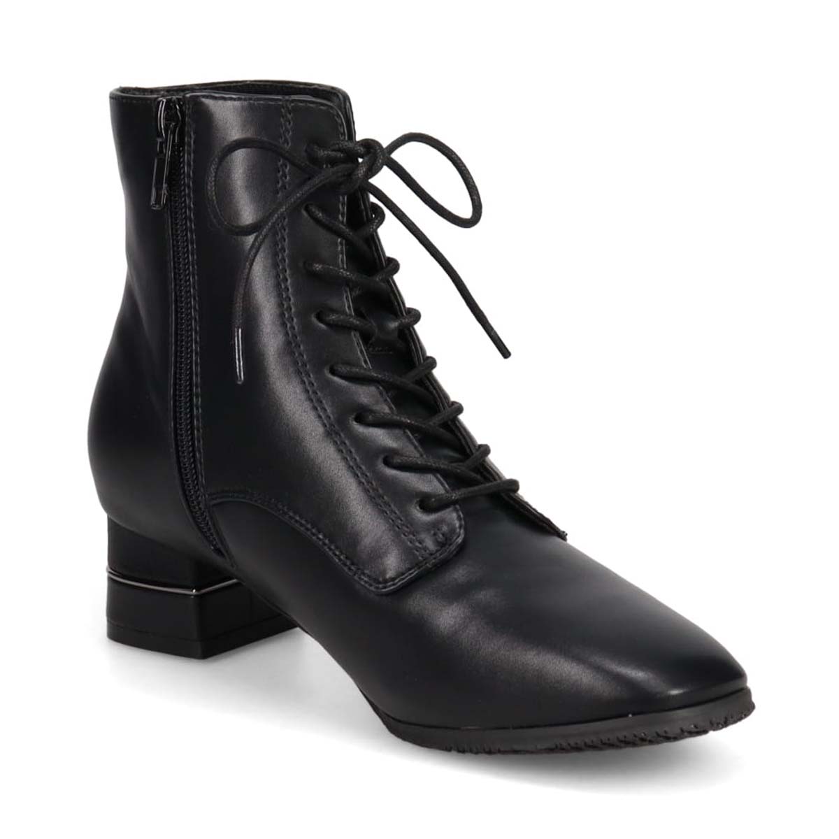 【撥水加工】テーン tehen メタルプレート入りのヒールがポイント♪トレンドアイテム・レースアップブーツ　TN1766A BLACK 23.0