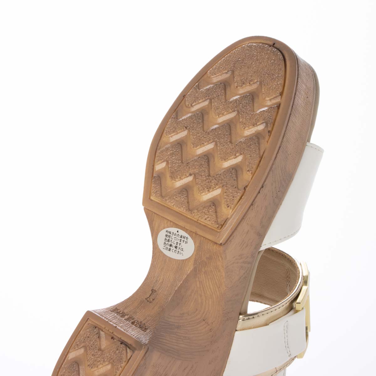 テーン tehen ウッド調のヒールが夏らしいアクセント。7.5cm大人の厚底ウェッジサンダル　TN2305 WHITE/C M　(23.0～23.5)