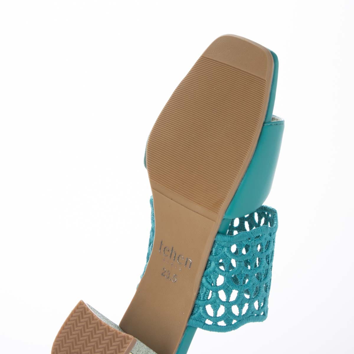 テーン tehen 大人の抜け感を演出する編み込みデザイン。歩きやすさと品格を兼ね備えた5cmヒール。ミュールサンダル　TN6711 GREEN 23.0