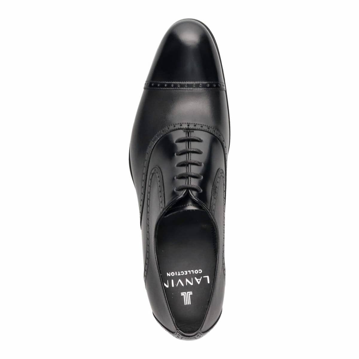 LANVIN COLLECTION　ブラックシャイニーバイカラーコンビ オックスフォード ドレスシューズ　83379 BLACK 25.0