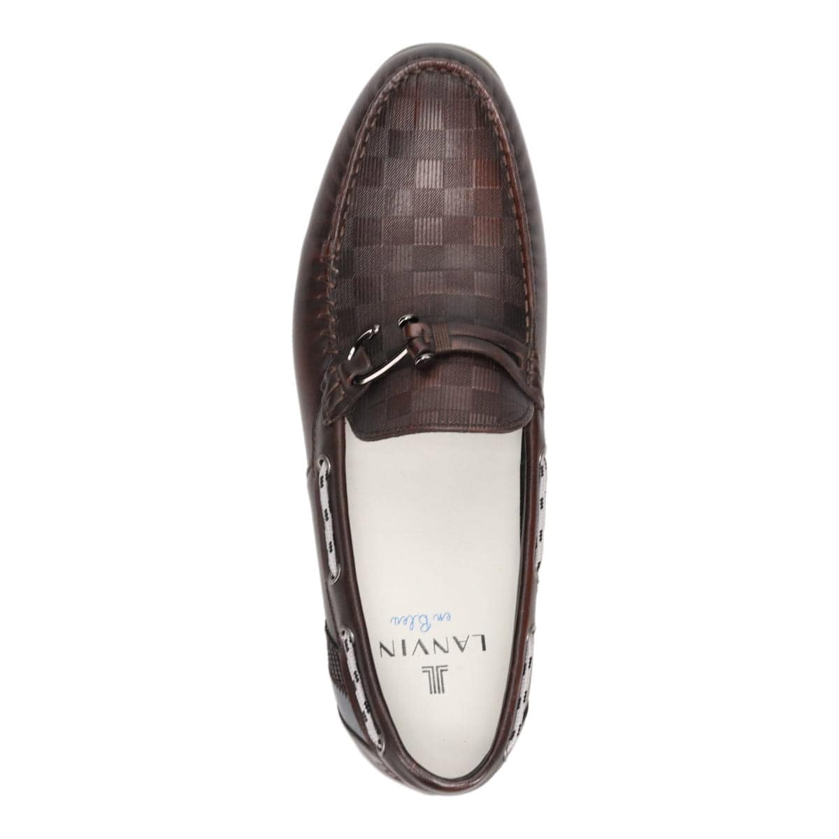 LANVIN en Bleu　ブロックチェックエンボスレザー ドライビングシューズ　86481 D-BROWN 25.0