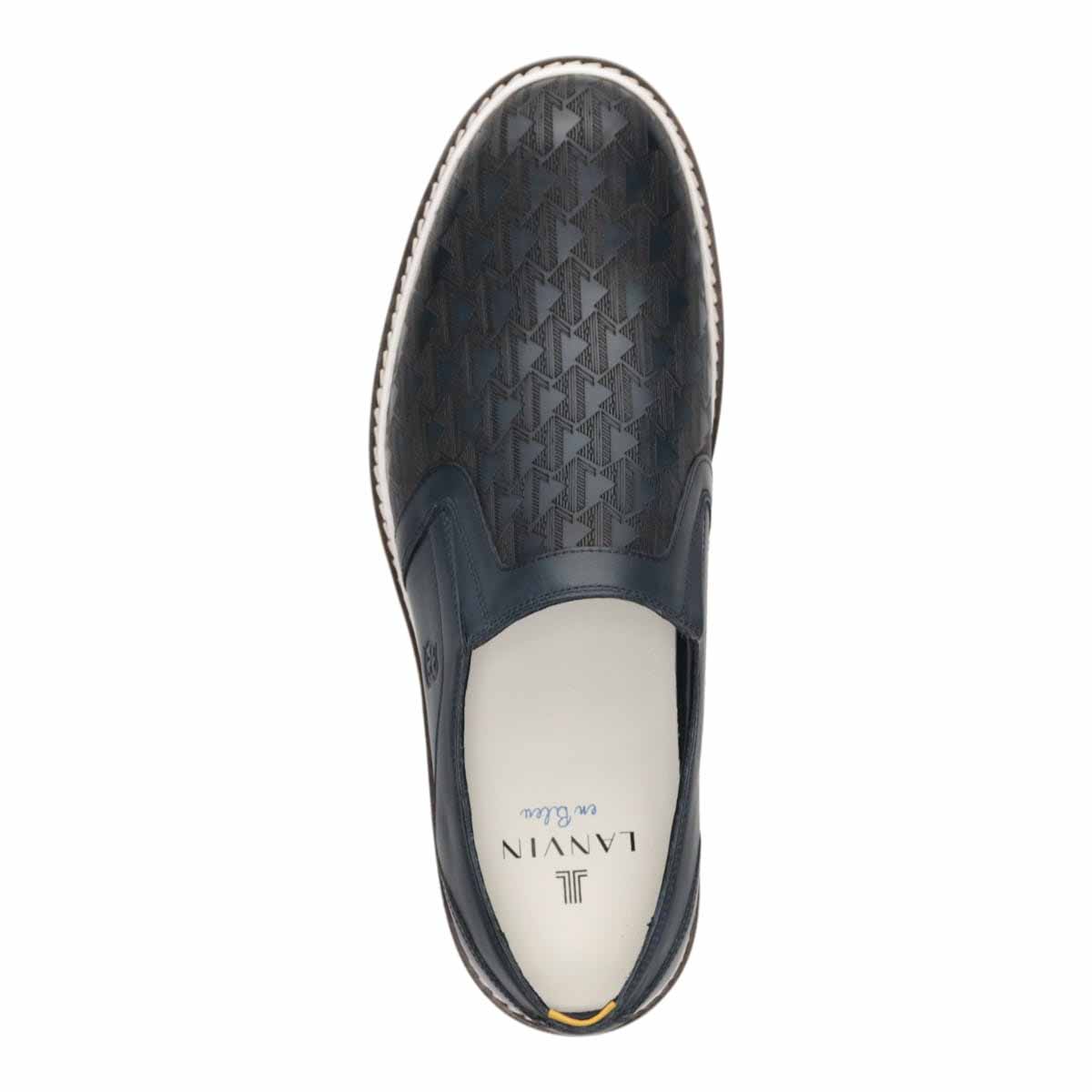 ランバンオンブルー LANVIN en Bleu  オンブルーシグネチャーロゴ レザースリッポンスニーカー  86513 NAVY 25.0