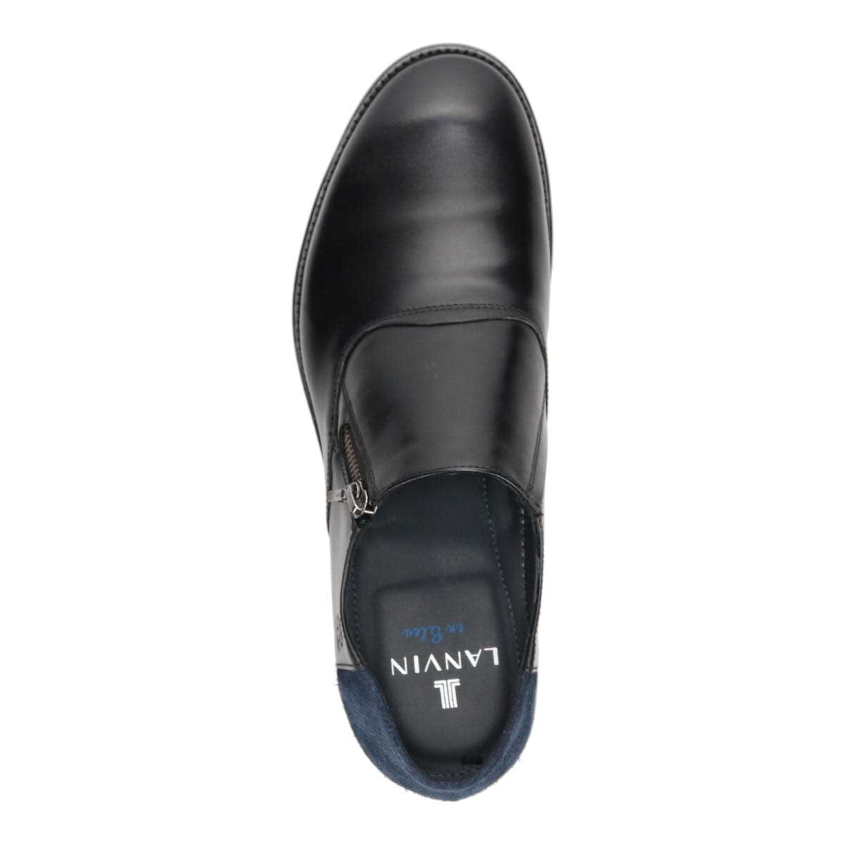 ランバンオンブルー LANVIN en Bleu  サイドメタルジッパー プレーントウスリッポンシューズ  86516 BLACK 25.0