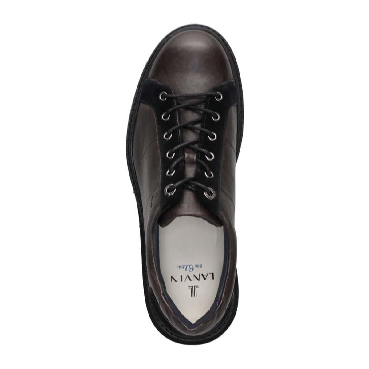 ランバンオンブルー LANVIN en Bleu  レースアップコンビネーションレザースニーカー　86553 D-GRAY 25.0
