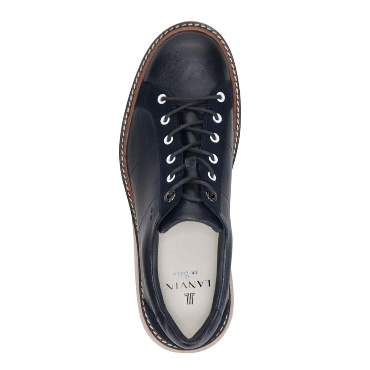 ランバンオンブルー LANVIN en Bleu  レースアップコンビネーションレザースニーカー　86553 NAVY 25.0