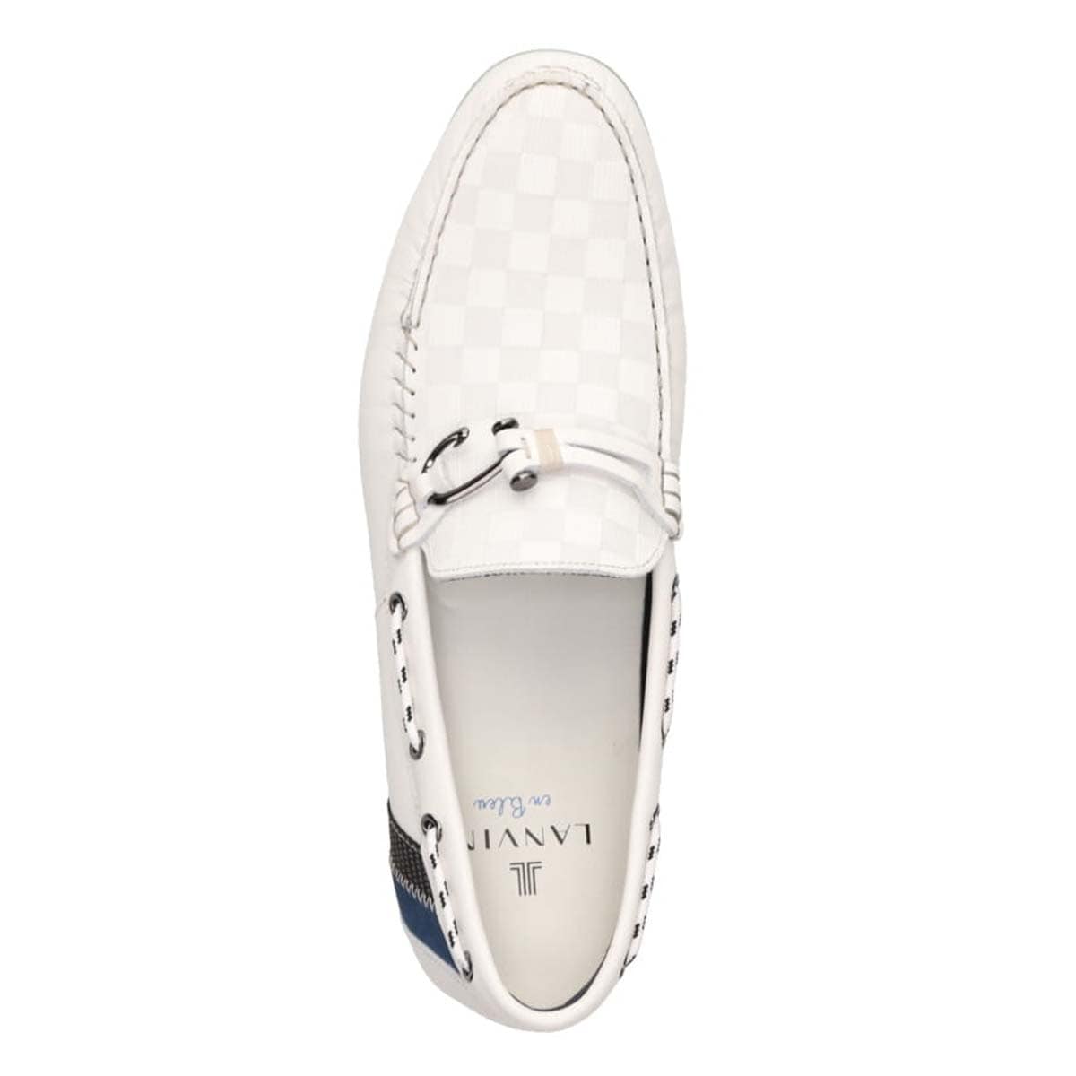 ランバンオンブルー LANVIN en Bleu  フィッシングホックドライビングシューズ　86561 WHITE 25.0