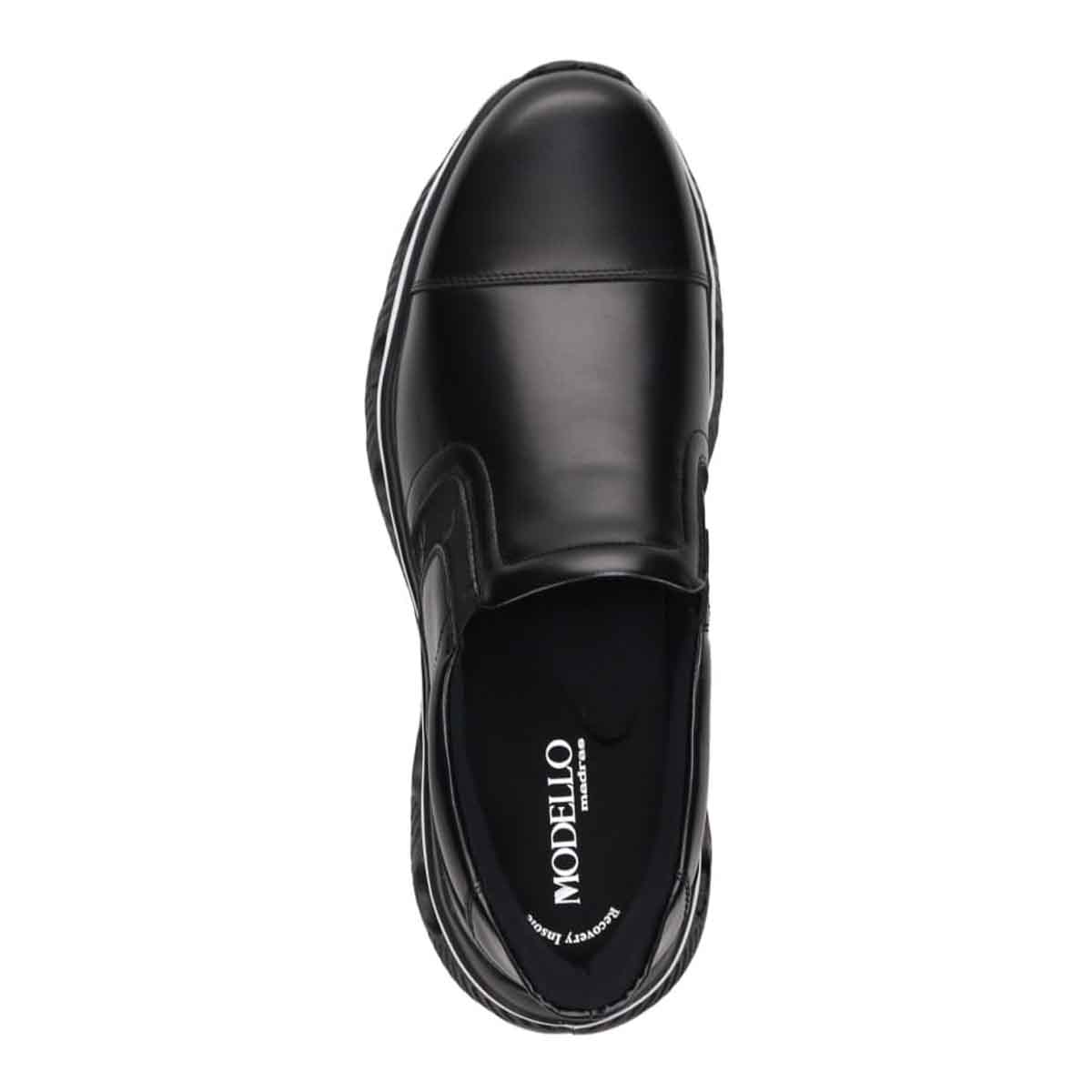 モデロ MODELLO 「Recovery Shiatsu Insole」搭載で指圧効果により血行をよくする。レザースリッポンスニーカー　DM3343R BLACK 25.0