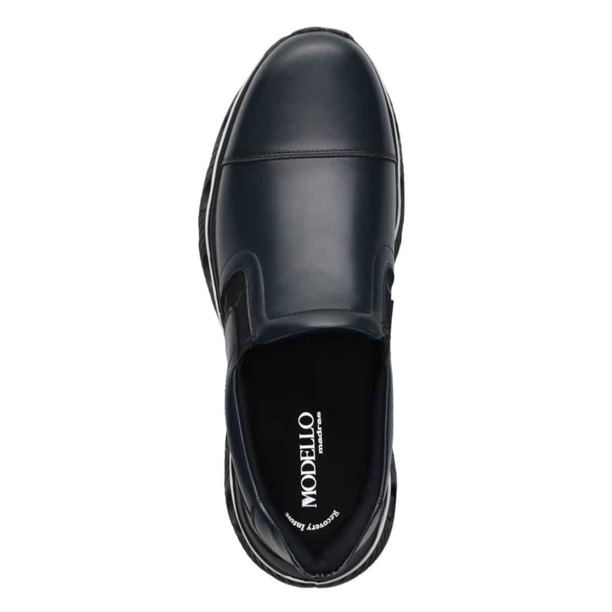 モデロ MODELLO 「Recovery Shiatsu Insole」搭載で指圧効果により血行をよくする。レザースリッポンスニーカー　DM3343R NAVY 25.0
