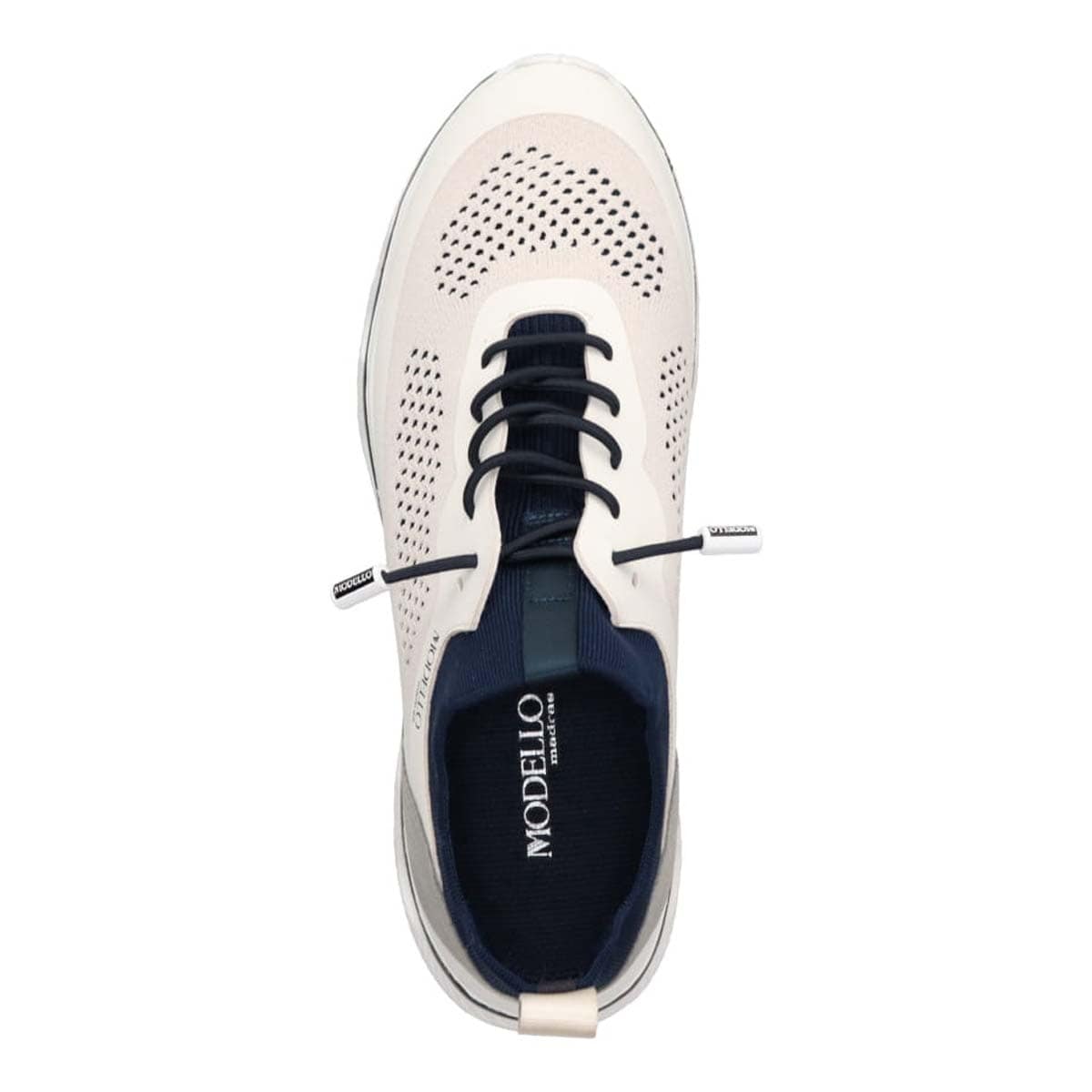 世界初のカバロス加工シリーズ　モデロ MODELLO カジュアルニットスニーカー　DM6523 WHITE/NAVY M(25.0～25.5cm)