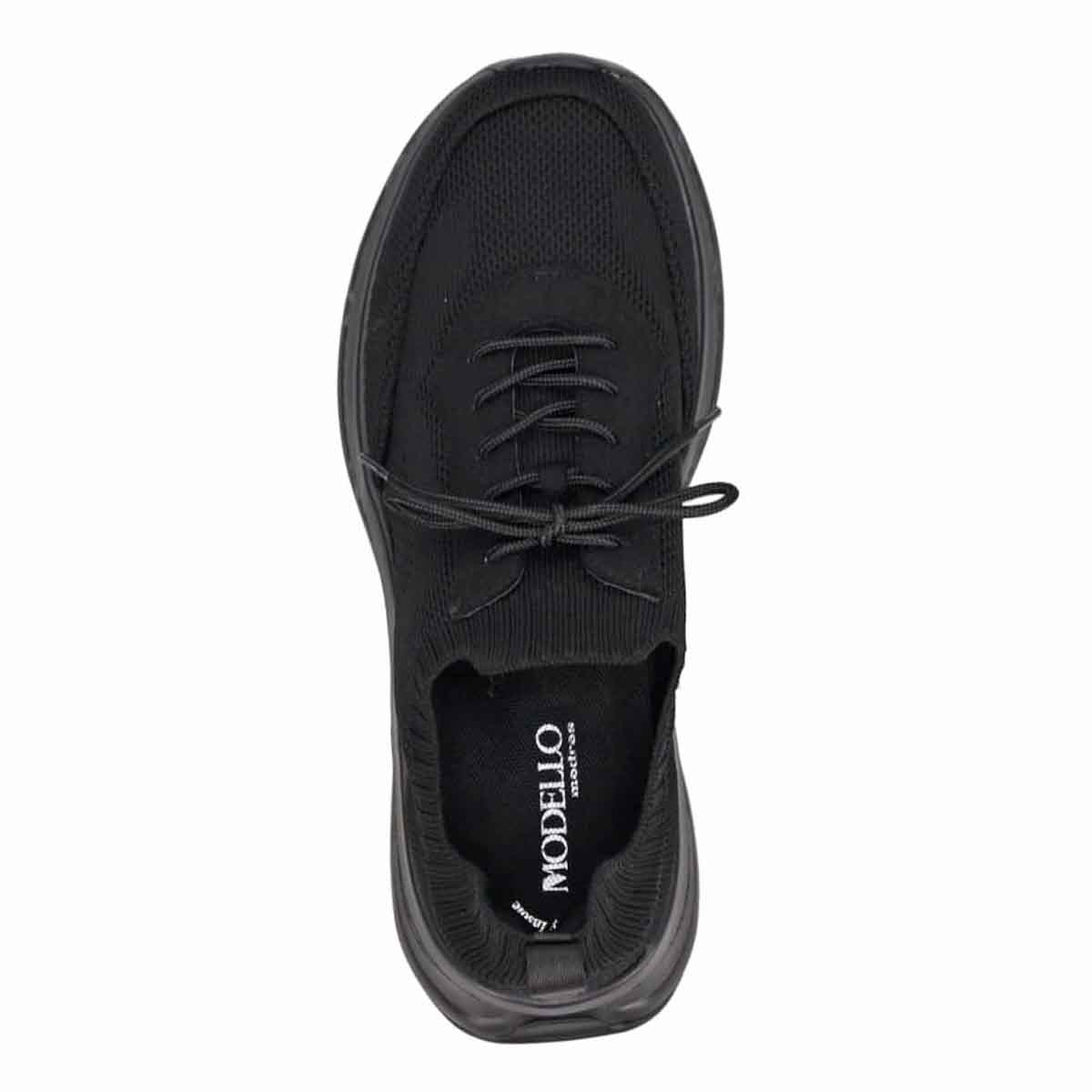 モデロ MODELLO 「Recovery Shiatsu Insole」搭載で指圧効果により血行をよくする。厚底ニット レースアップスニーカー　DM6530R BLACK 25.0