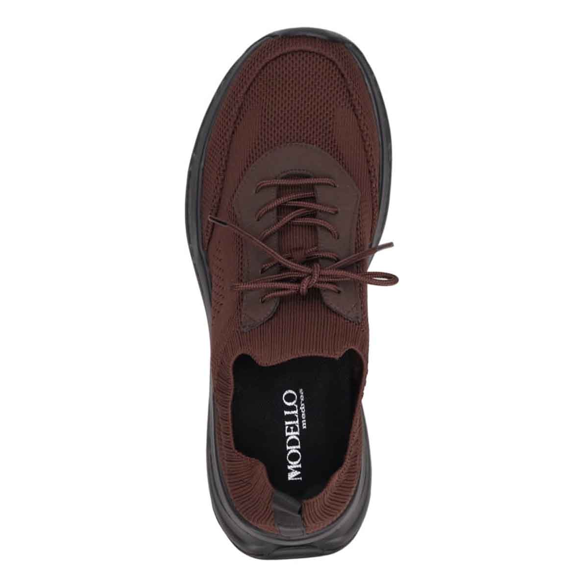 モデロ MODELLO 「Recovery Shiatsu Insole」搭載で指圧効果により血行をよくする。厚底ニット レースアップスニーカー　DM6530R D-BROWN 25.0