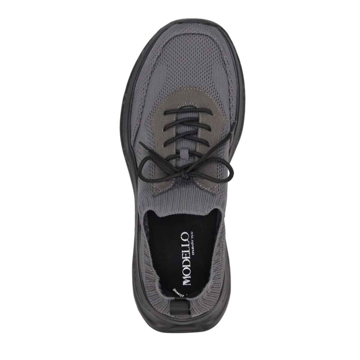 モデロ MODELLO 「Recovery Shiatsu Insole」搭載で指圧効果により血行をよくする。厚底ニット レースアップスニーカー　DM6530R D-GRAY 25.0