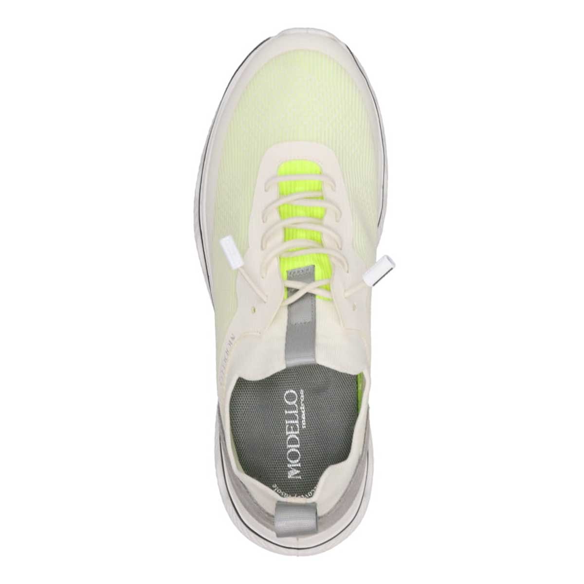 モデロ MODELLO 「リカバリーインソール」搭載で指圧効果により血行を115％促進。Recoveryニットスニーカー　DM6533R WHITE/YELLOW M