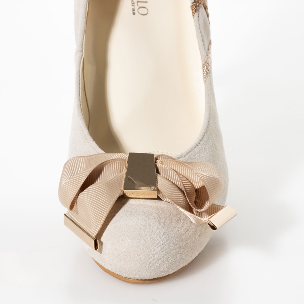 モデロ MODELLO サイドのレースが効いたリボンパンプス  DML1101 BEIGE 23.0