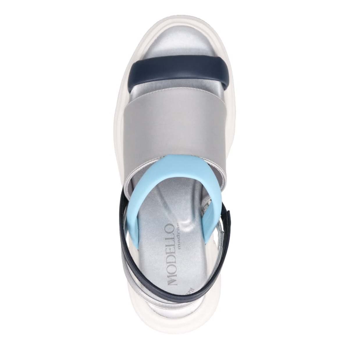 モデロ MODELLO 「リカバリーインソール」搭載で指圧効果により血行を115％促進。Recovery厚底ヒールサンダル　DML5053R SILVER/C 23.0
