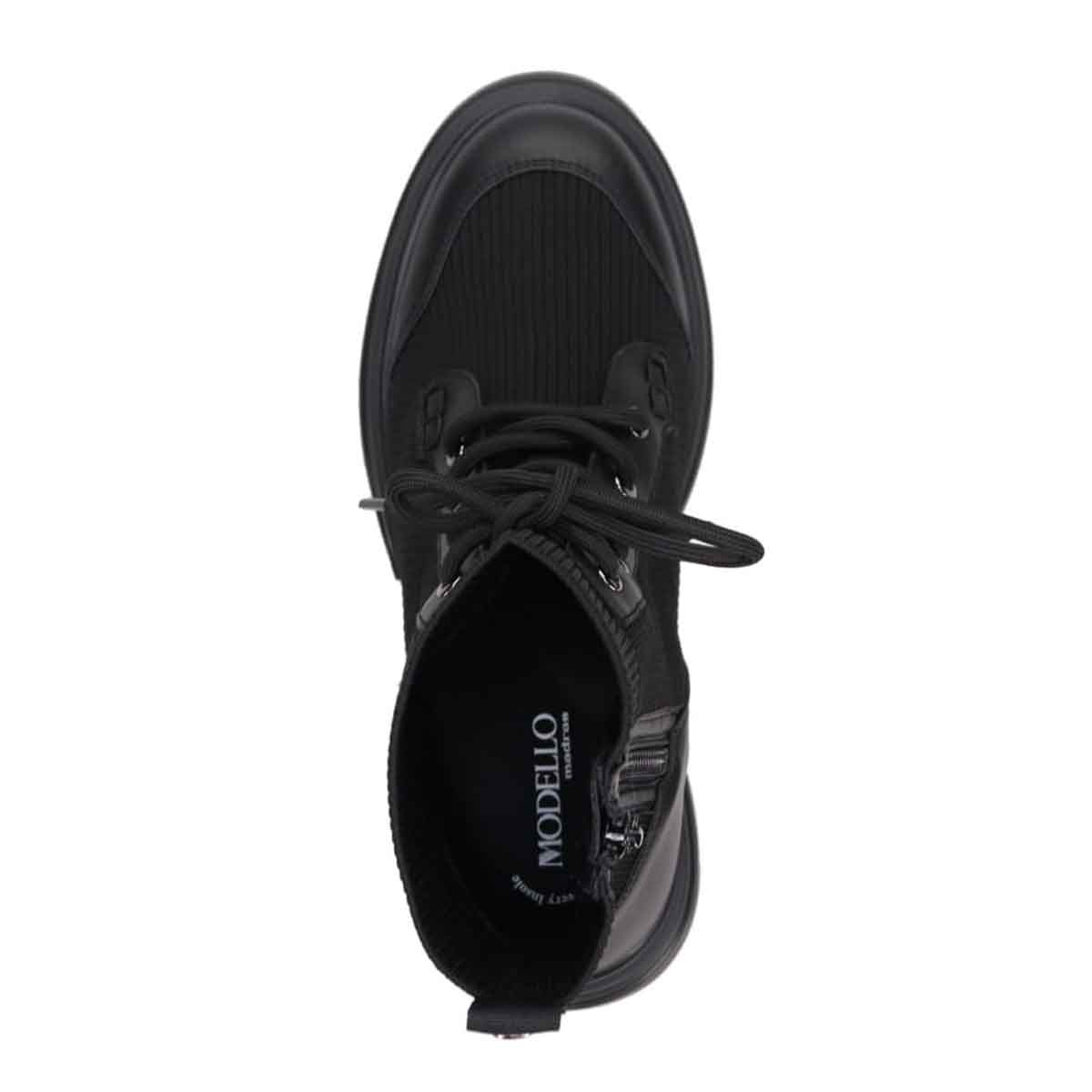 モデロ MODELLO 「Recovery Shiatsu Insole」搭載で指圧効果により血行をよくする。ソフトな素材が足にフィットする 6.5cmヒールのニットブーツ DML5056R BLACK 23.0
