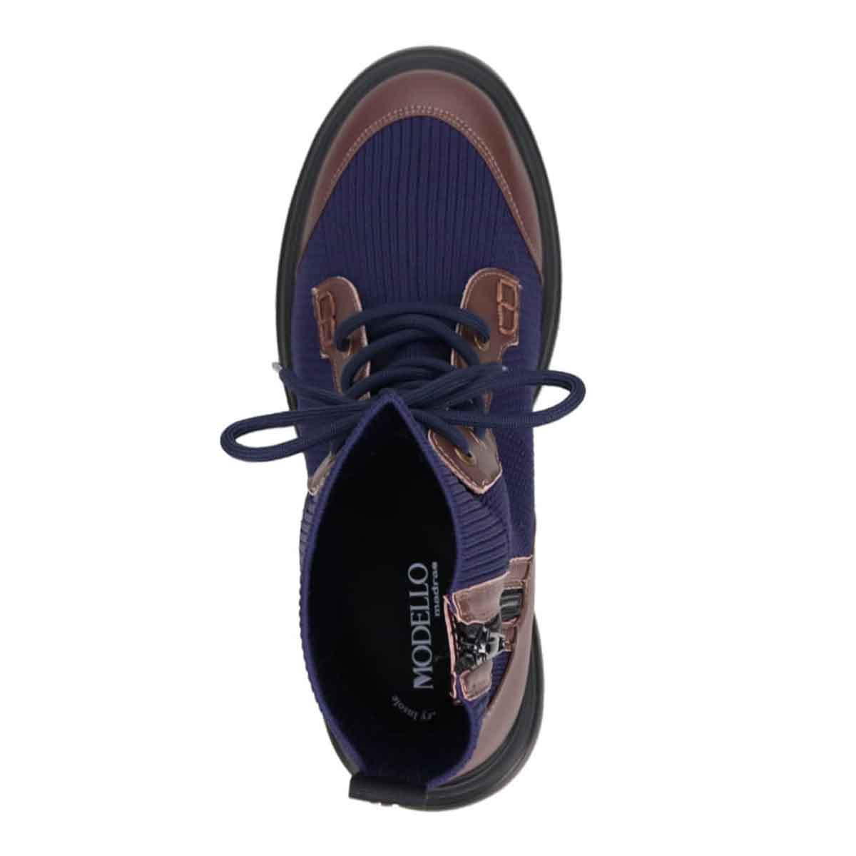 モデロ MODELLO 「Recovery Shiatsu Insole」搭載で指圧効果により血行をよくする。ソフトな素材が足にフィットする 6.5cmヒールのニットブーツ DML5056R NAVY 23.0