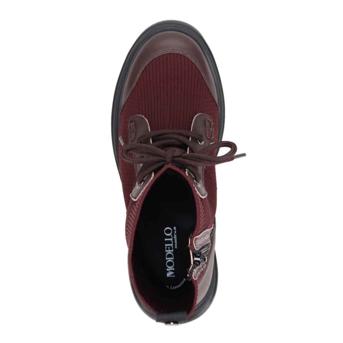 モデロ MODELLO 「Recovery Shiatsu Insole」搭載で指圧効果により血行をよくする。ソフトな素材が足にフィットする 6.5cmヒールのニットブーツ DML5056R WINE 23.0
