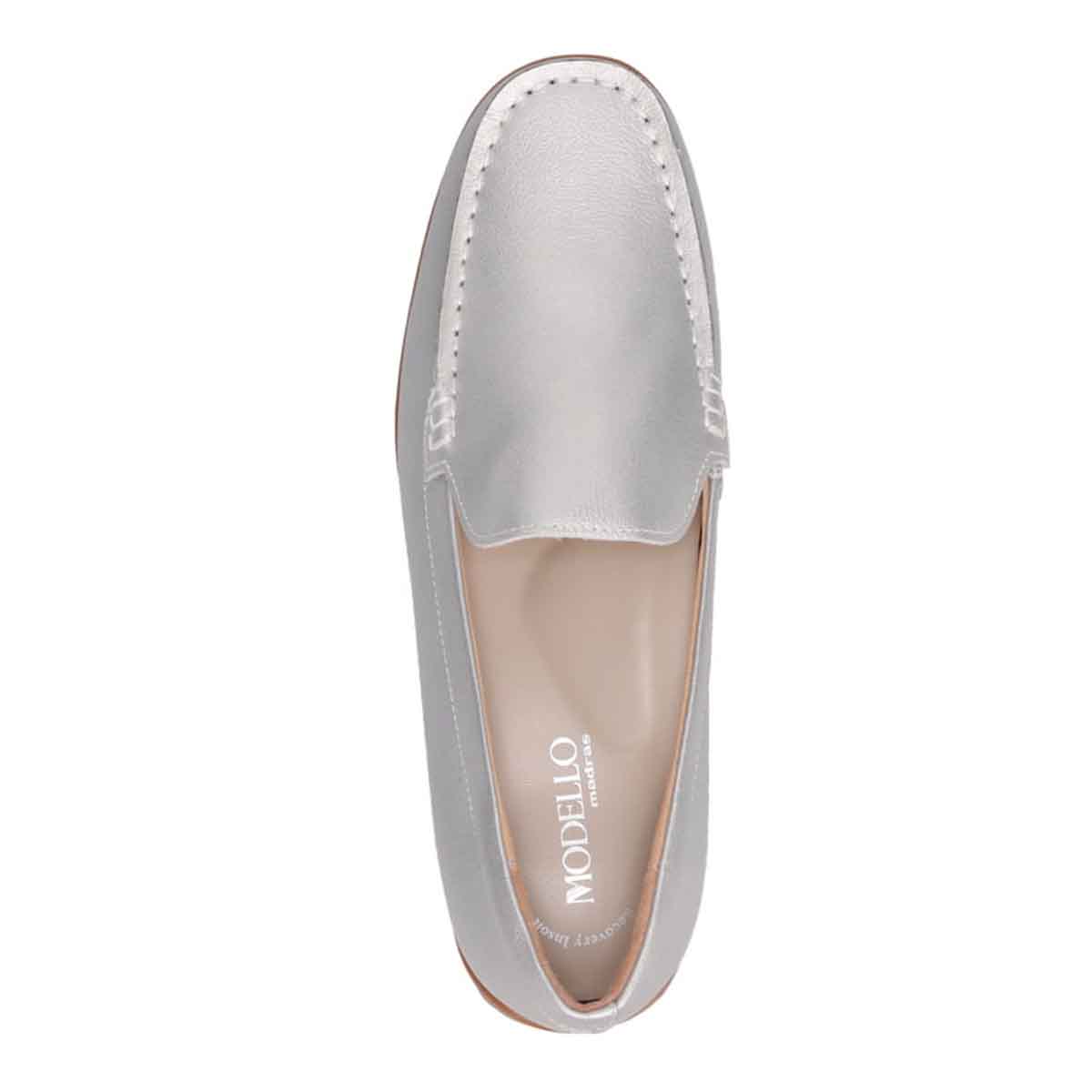 【撥水仕様】モデロ MODELLO 「Recovery Shiatsu Insole」搭載で指圧効果により血行をよくする。Recoveryスクエアトゥ モカシンシューズ  DML5500R SILVER 23.0