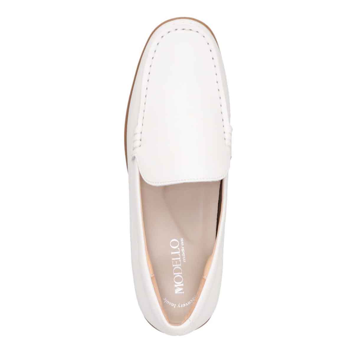 【撥水仕様】モデロ MODELLO 「Recovery Shiatsu Insole」搭載で指圧効果により血行をよくする。Recoveryスクエアトゥ モカシンシューズ  DML5500R WHITE 23.0