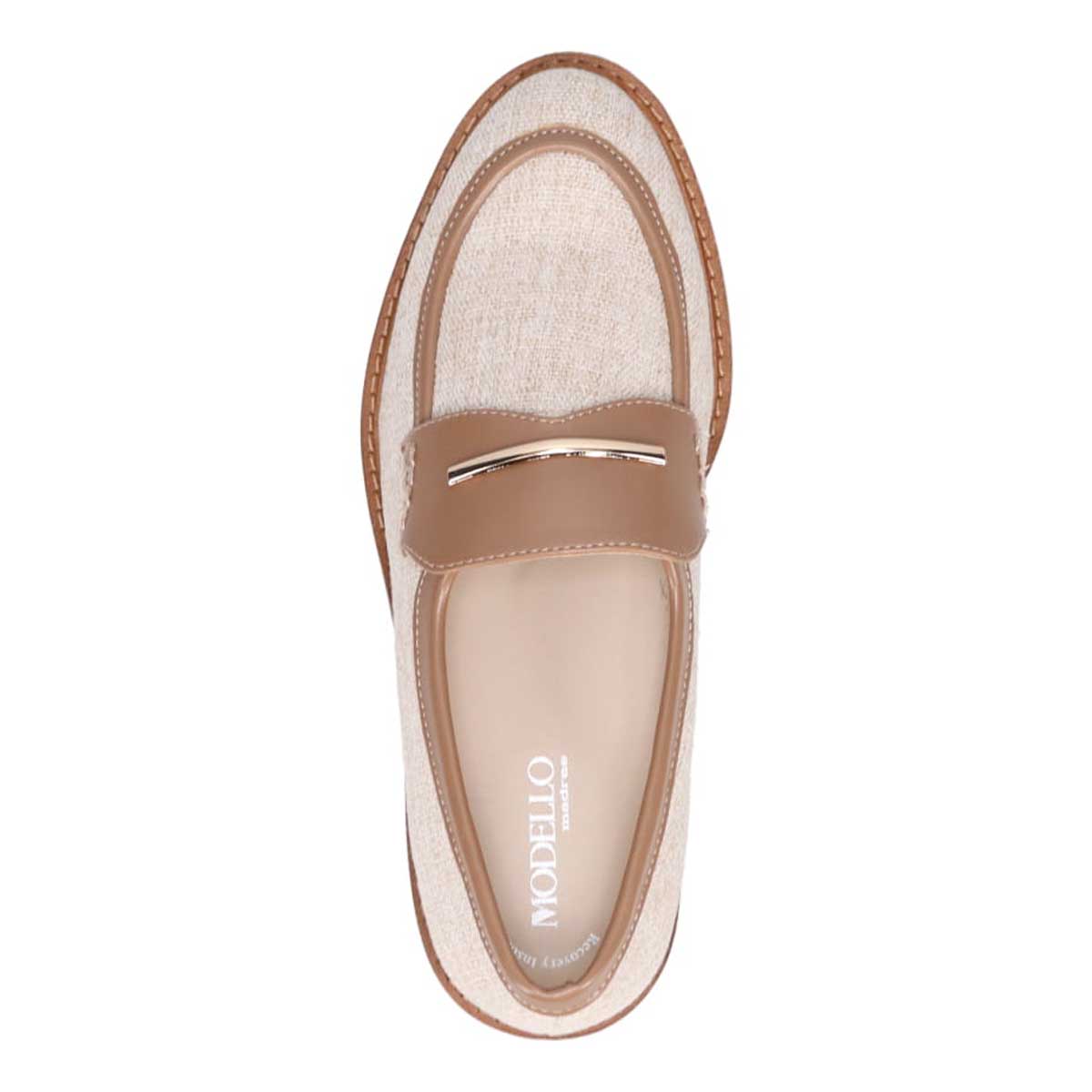 【撥水仕様】モデロ MODELLO 「リカバリーインソール」搭載で指圧効果により血行を115％促進。バー金具付き Recovery厚底ローファー　DML6061R BEIGE/C 23.0