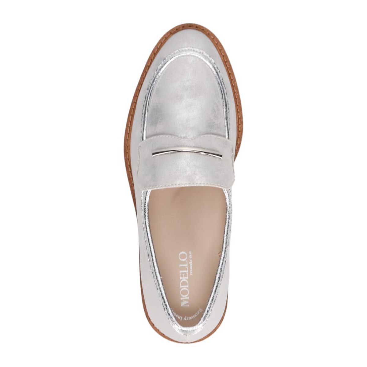 【撥水仕様】モデロ MODELLO 「リカバリーインソール」搭載で指圧効果により血行を115％促進。バー金具付き Recovery厚底ローファー　DML6061R SILVER 23.0