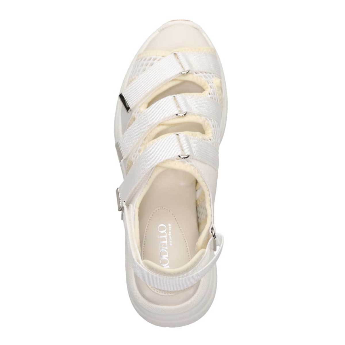 モデロ MODELLO 「リカバリーインソール」搭載で指圧効果により血行を115％促進。Recovery３本ベルトヒールアップスポーツサンダル　DML6063R WHITE 23