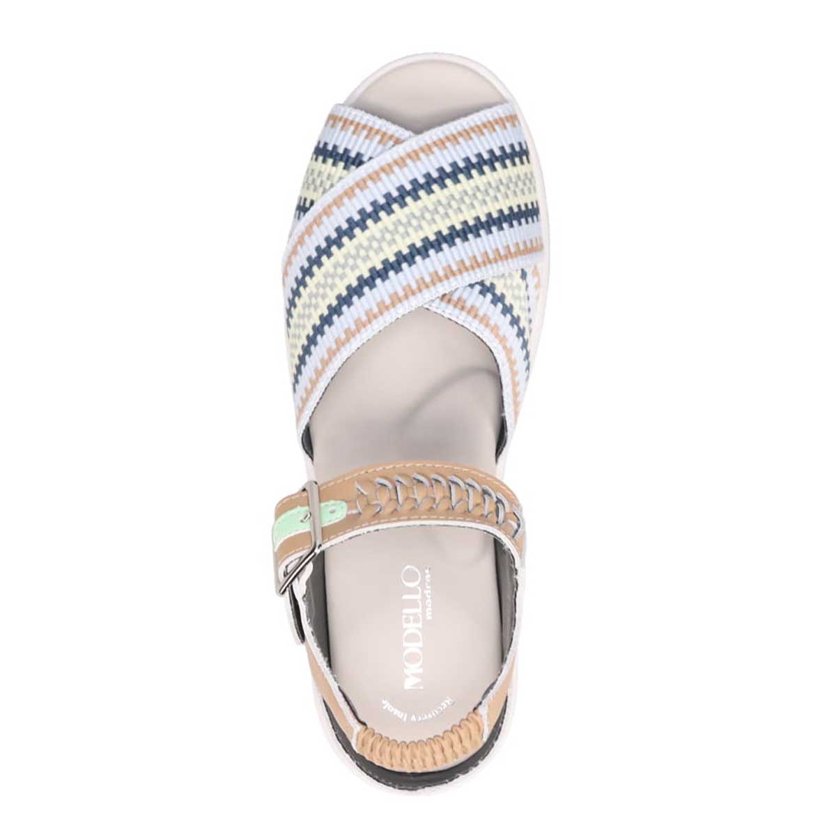 モデロ MODELLO 「リカバリーインソール」搭載で指圧効果により血行を115％促進。Recoveryクロスベルトプラットフォームサンダル　DML6064R BLUE/C 23