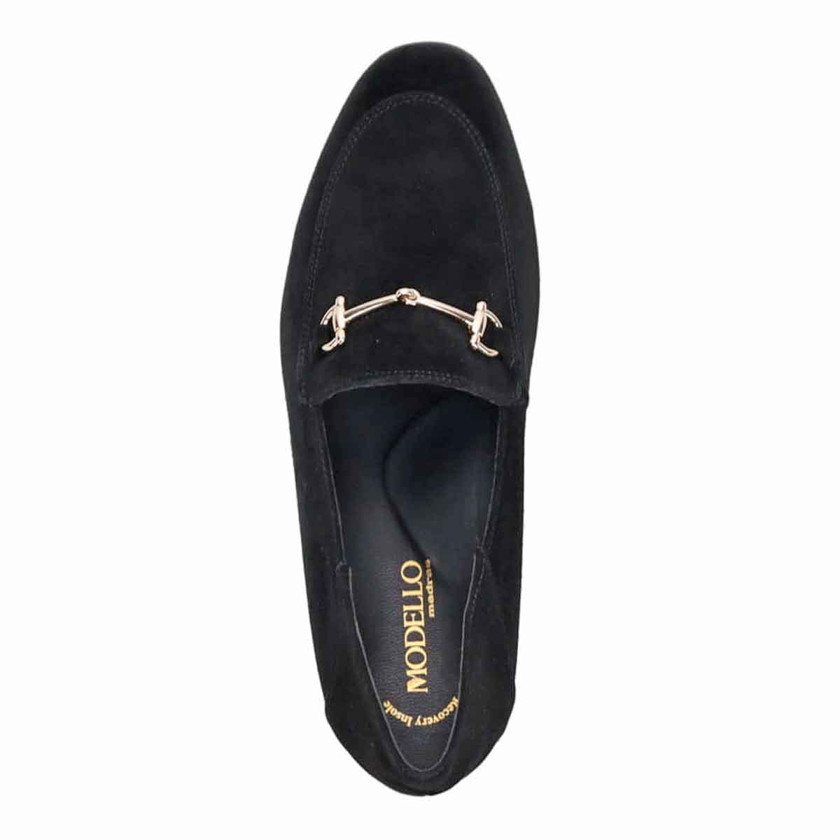 【撥水仕様】モデロ MODELLO 「Recovery Shiatsu Insole」搭載で指圧効果により血行をよくする。1.5cmヒール ビットローファー  DML8812XR BLACK-SILKY 23.0