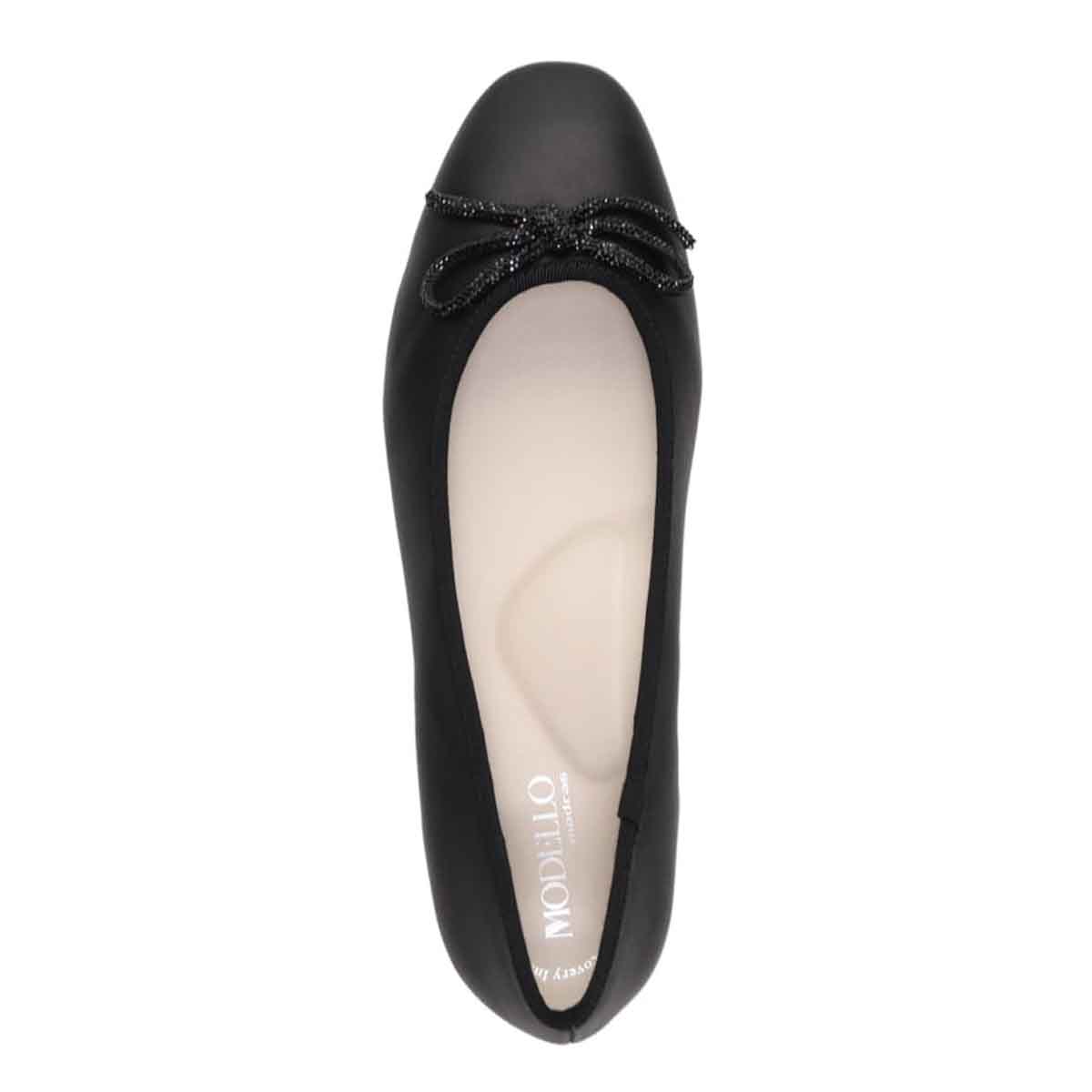 【撥水仕様】モデロ MODELLO 「Recovery Shiatsu Insole」搭載で指圧効果により血行を115％促進。 0.5ｃｍヒール バレエシューズ  DML8814R BLACK/BLACK 23.0