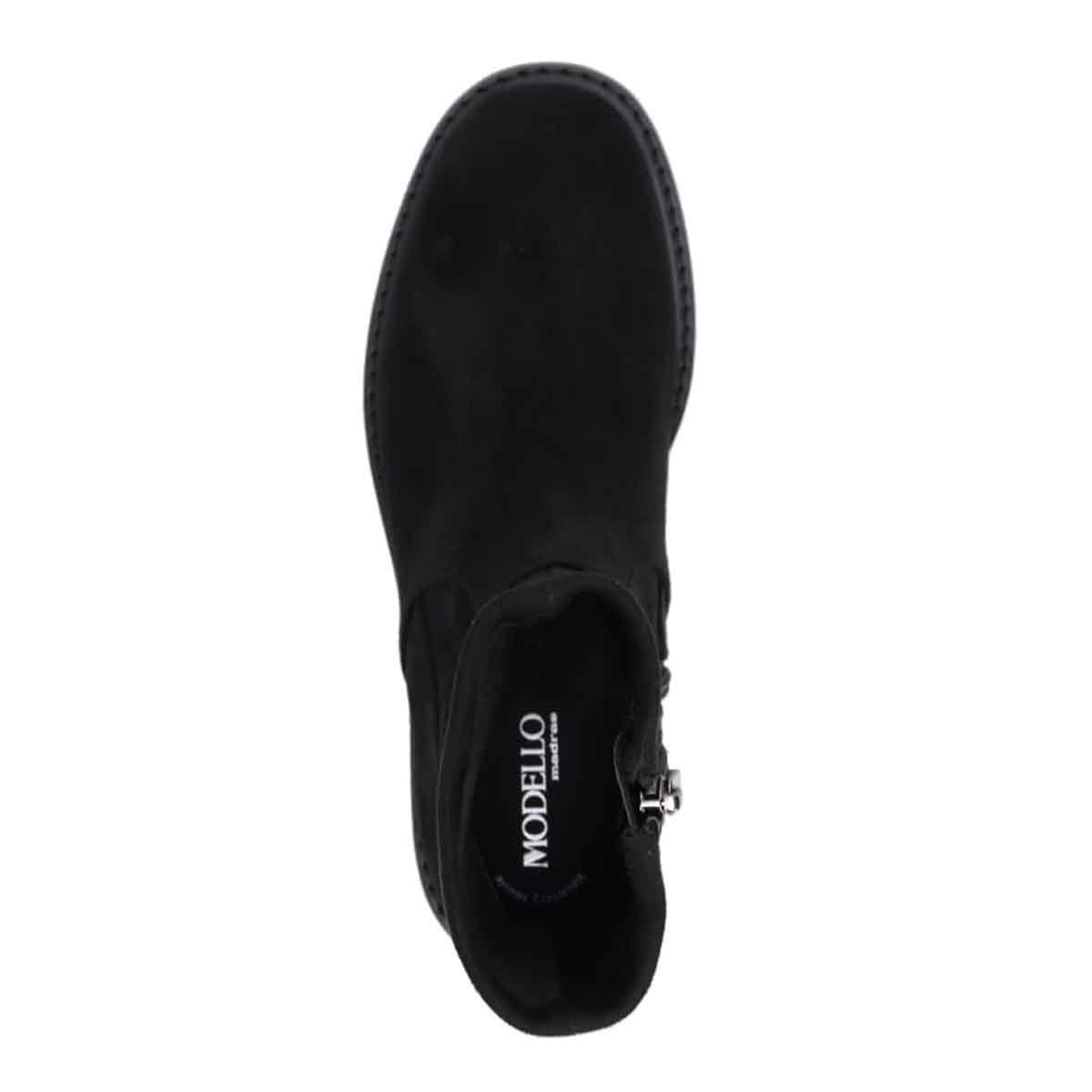 【撥水仕様】モデロ MODELLO 「Recovery Shiatsu Insole」搭載で指圧効果により血行をよくする。3.5cmヒール タンクソールミドルブーツ DML8820R BLACK-SILKY 23.0