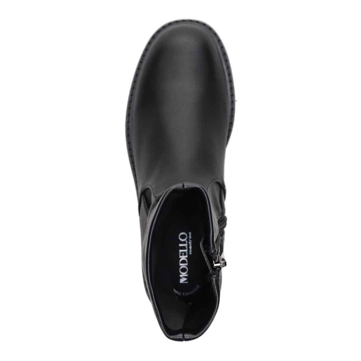 【撥水仕様】モデロ MODELLO 「Recovery Shiatsu Insole」搭載で指圧効果により血行をよくする。3.5cmヒール タンクソールミドルブーツ DML8820R BLACK 23.0
