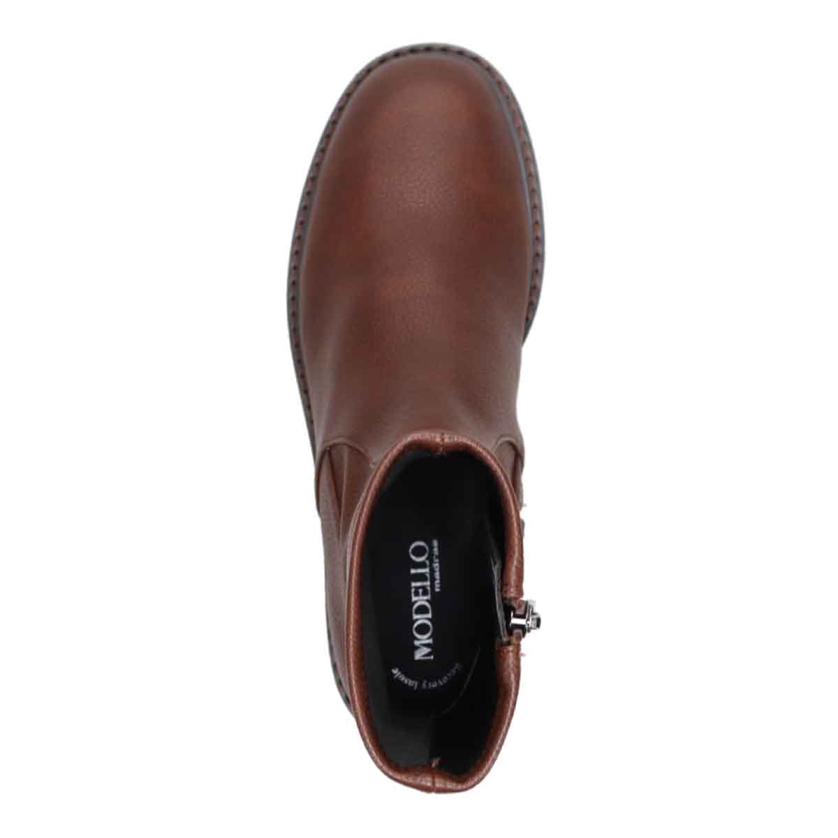 【撥水仕様】モデロ MODELLO 「Recovery Shiatsu Insole」搭載で指圧効果により血行をよくする。3.5cmヒール タンクソールミドルブーツ DML8820R D-BROWN 23.0