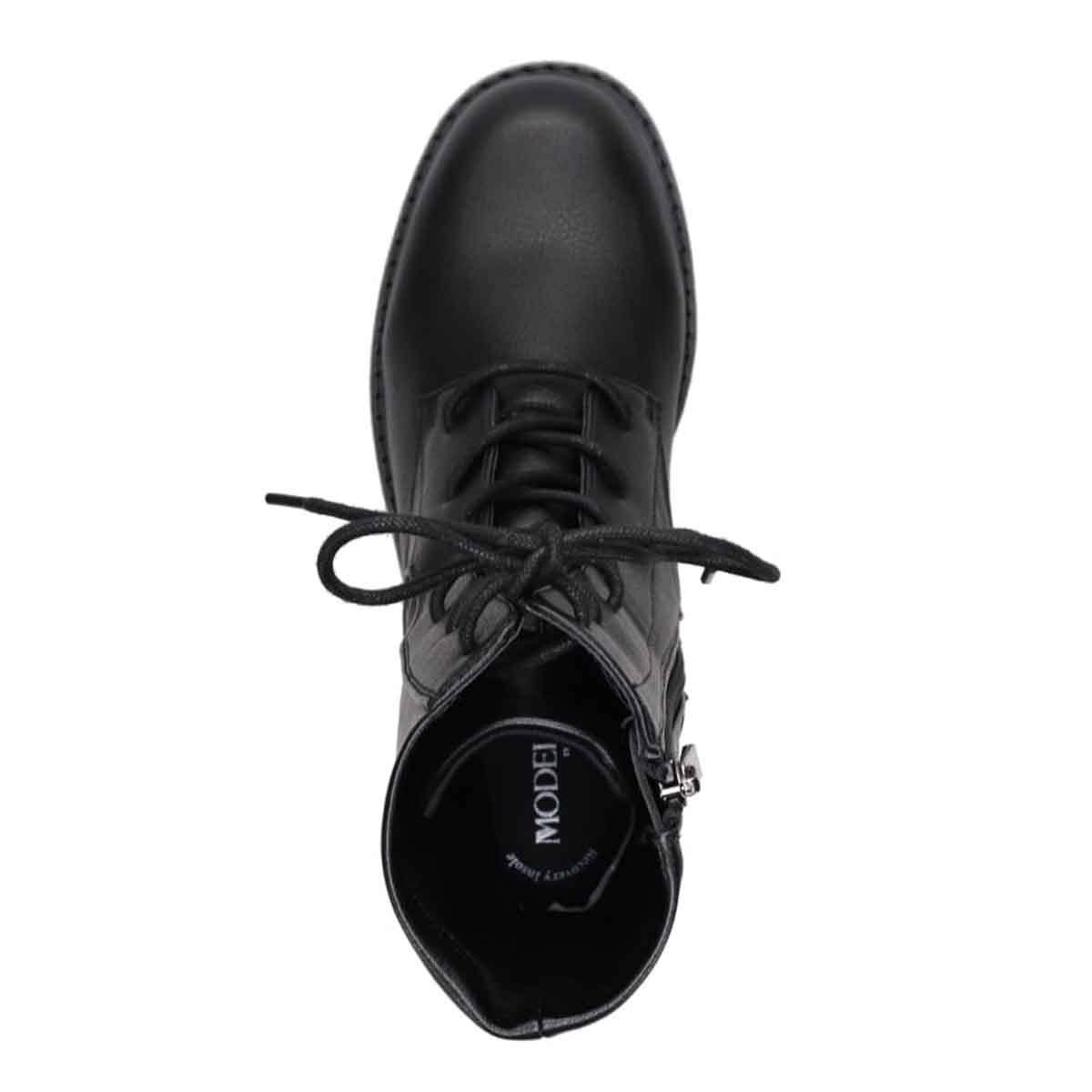 モデロ MODELLO 「Recovery Shiatsu Insole」搭載で指圧効果により血行をよくする。3.5cmヒール カジュアルレースアップミドルブーツ DML8821R BLACK 23.0