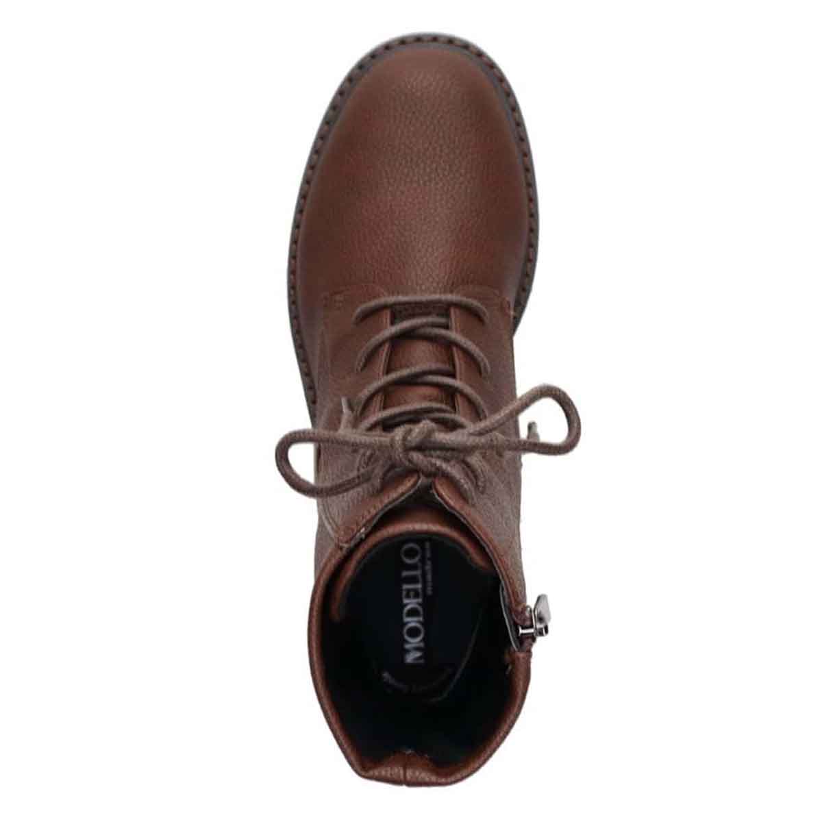 モデロ MODELLO 「Recovery Shiatsu Insole」搭載で指圧効果により血行をよくする。3.5cmヒール カジュアルレースアップミドルブーツ DML8821R D-BROWN 23.0