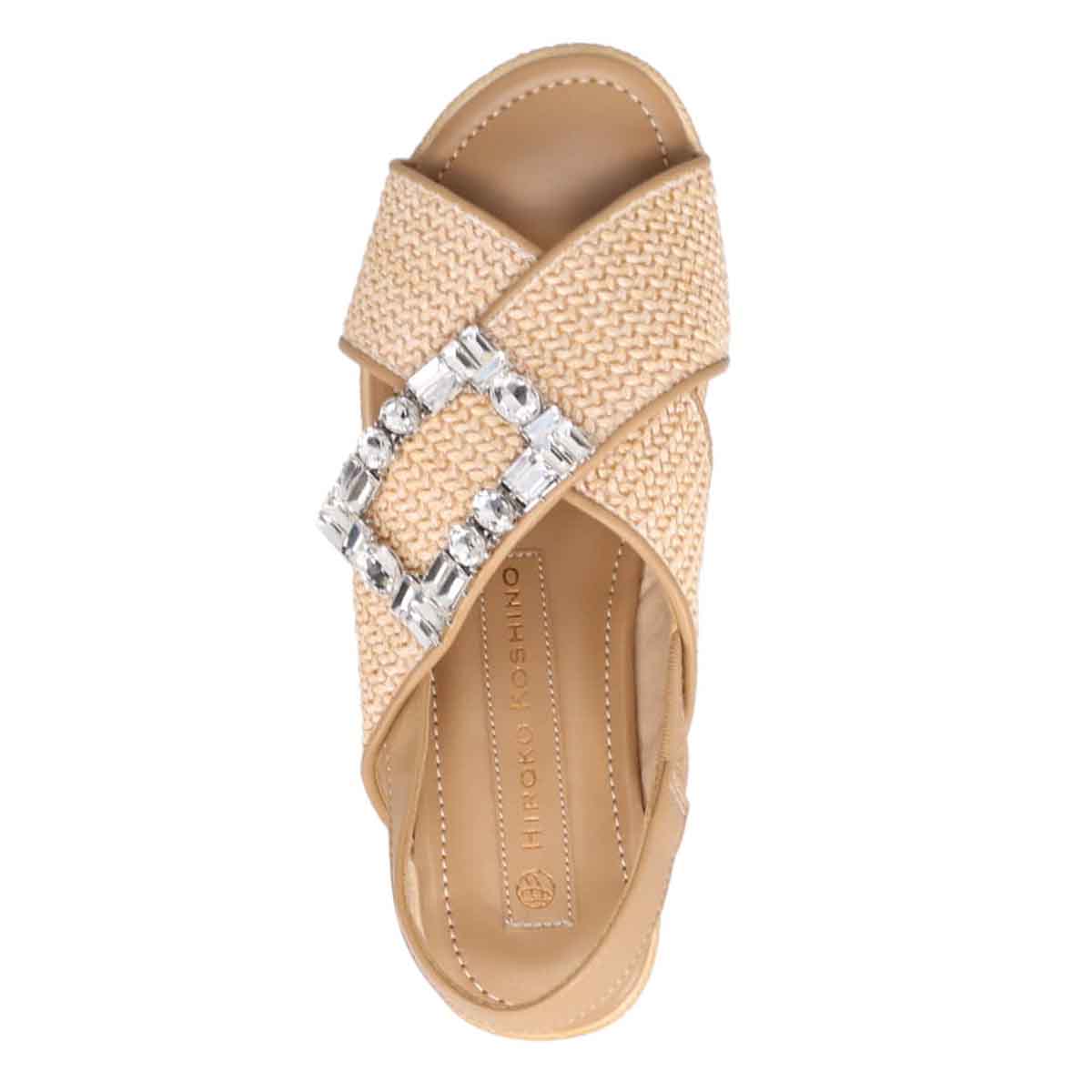 HIROKO KOSHINO 大人可愛いジュート調 グリッターサンダル　HKL1500 BEIGE M　(23.0～23.5)