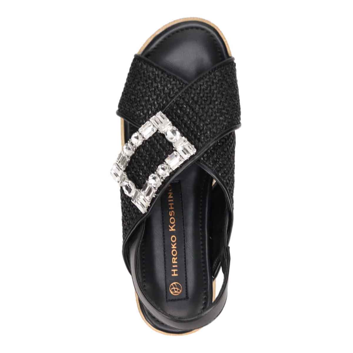 HIROKO KOSHINO 大人可愛いジュート調 グリッターサンダル　HKL1500 BLACK M　(23.0～23.5)