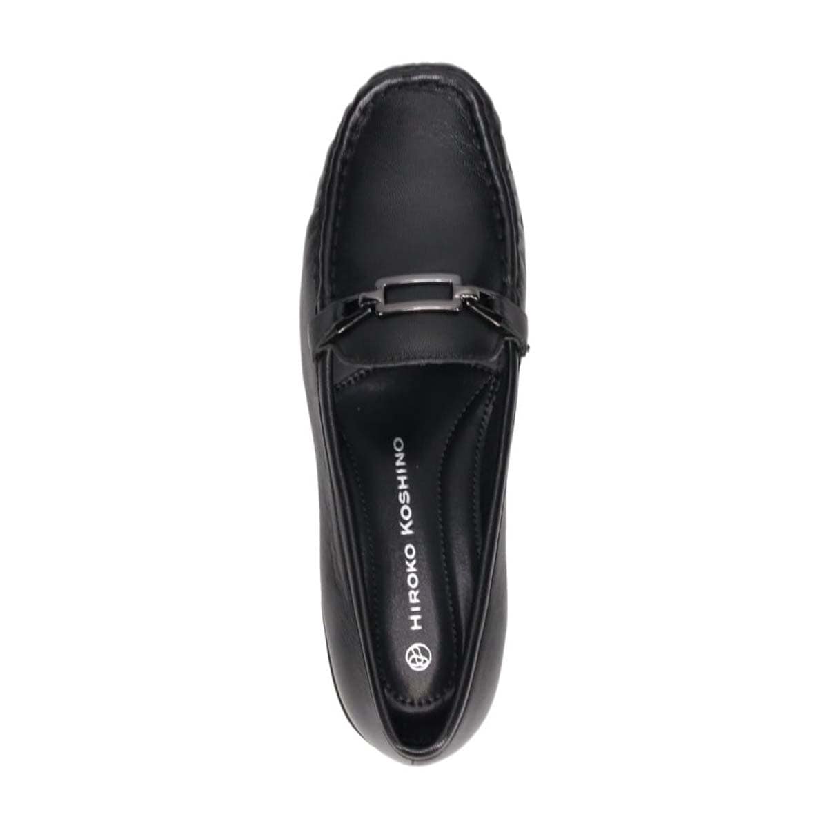 HIROKO KOSHINO 足入れの良いスクエアトゥ・モカデザイン カジュアルシューズ HKL7500 BLACK 23.0