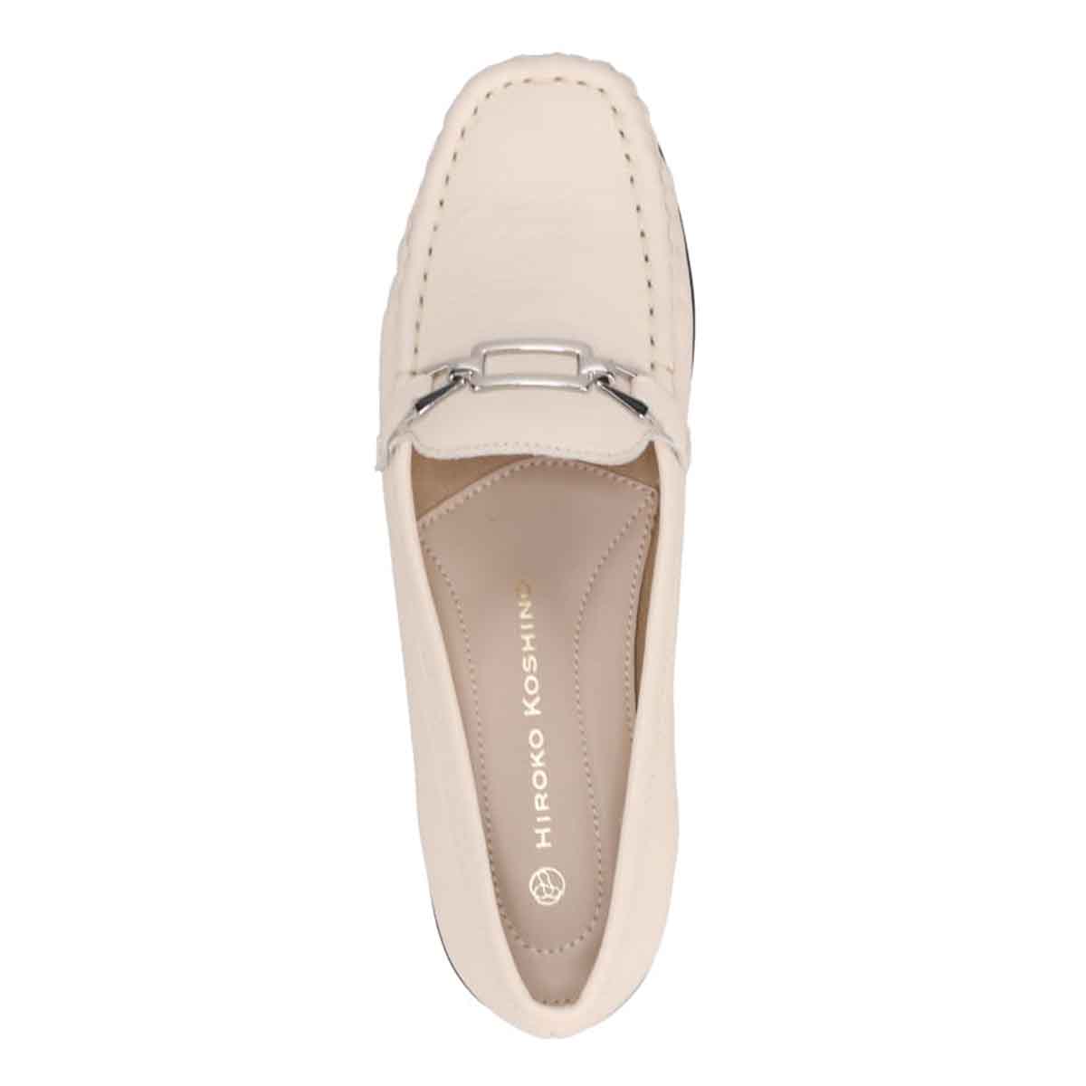 HIROKO KOSHINO 足入れの良いスクエアトウ・モカデザイン カジュアルシューズ HKL7500 IVORY 23