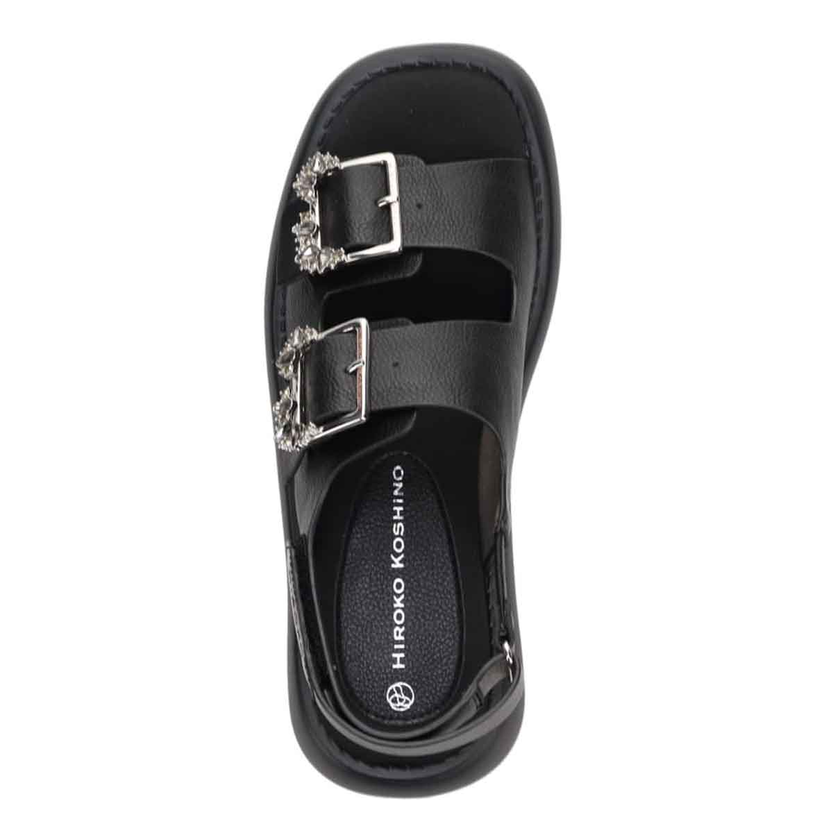 HIROKO KOSHINO 上品なバックル付き厚底サンダル　HKL8011 BLACK M　(23.0～23.5)