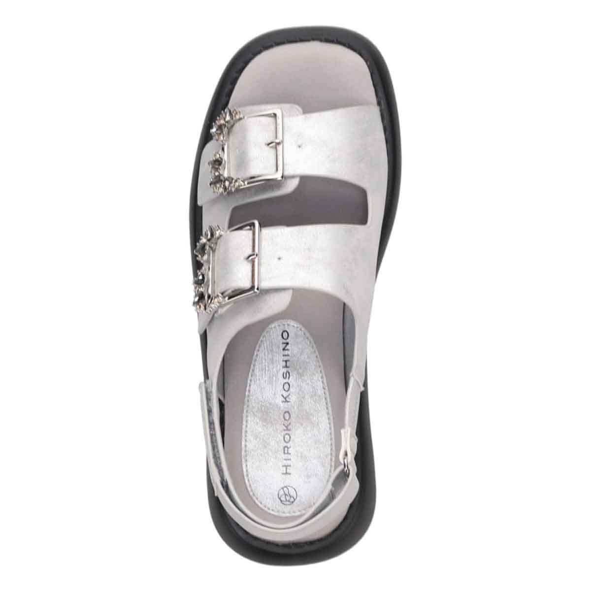 HIROKO KOSHINO 上品なバックル付き厚底サンダル　HKL8011 SILVER M　(23.0～23.5)