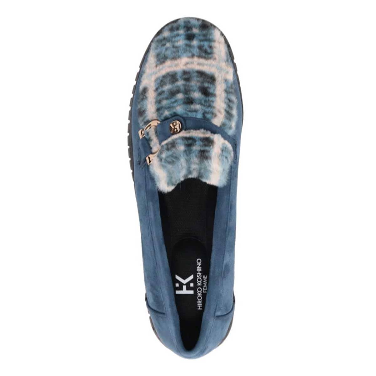 【撥水加工】HIROKO KOSHINO FEMME　モカにファーをあしらったフェミニンテイスト モカシンシューズ　HRL1010 BLUE/C M　(23.0～23.5)