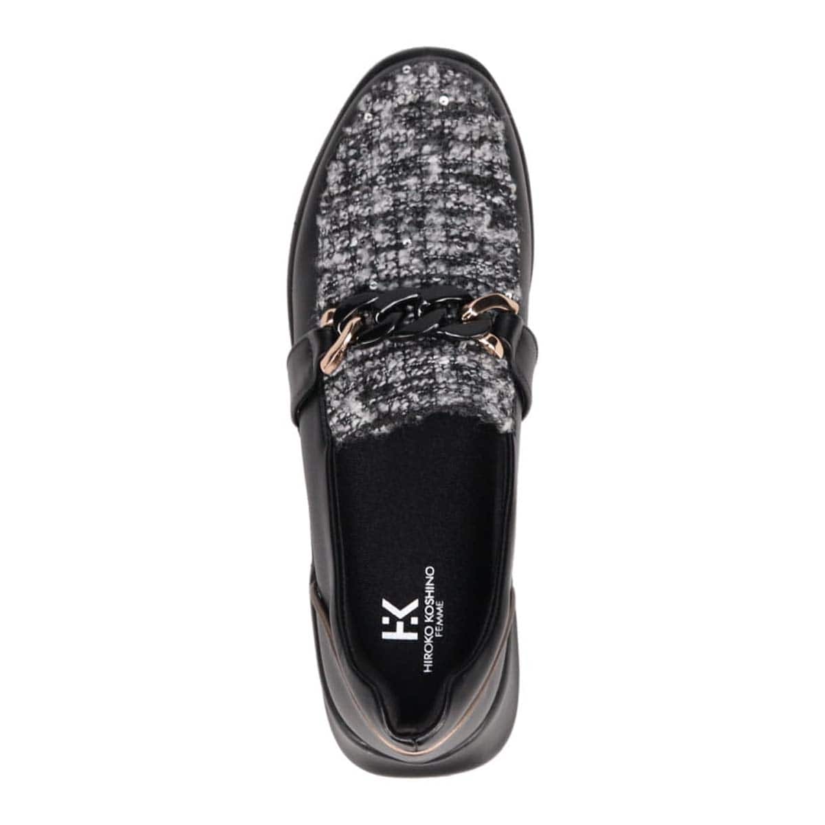 【防滑】HIROKO KOSHINO FEMME　グラスファイバー入り寒冷地用ソールの上品なローファー　HRL2022 BLACK/C 23.0