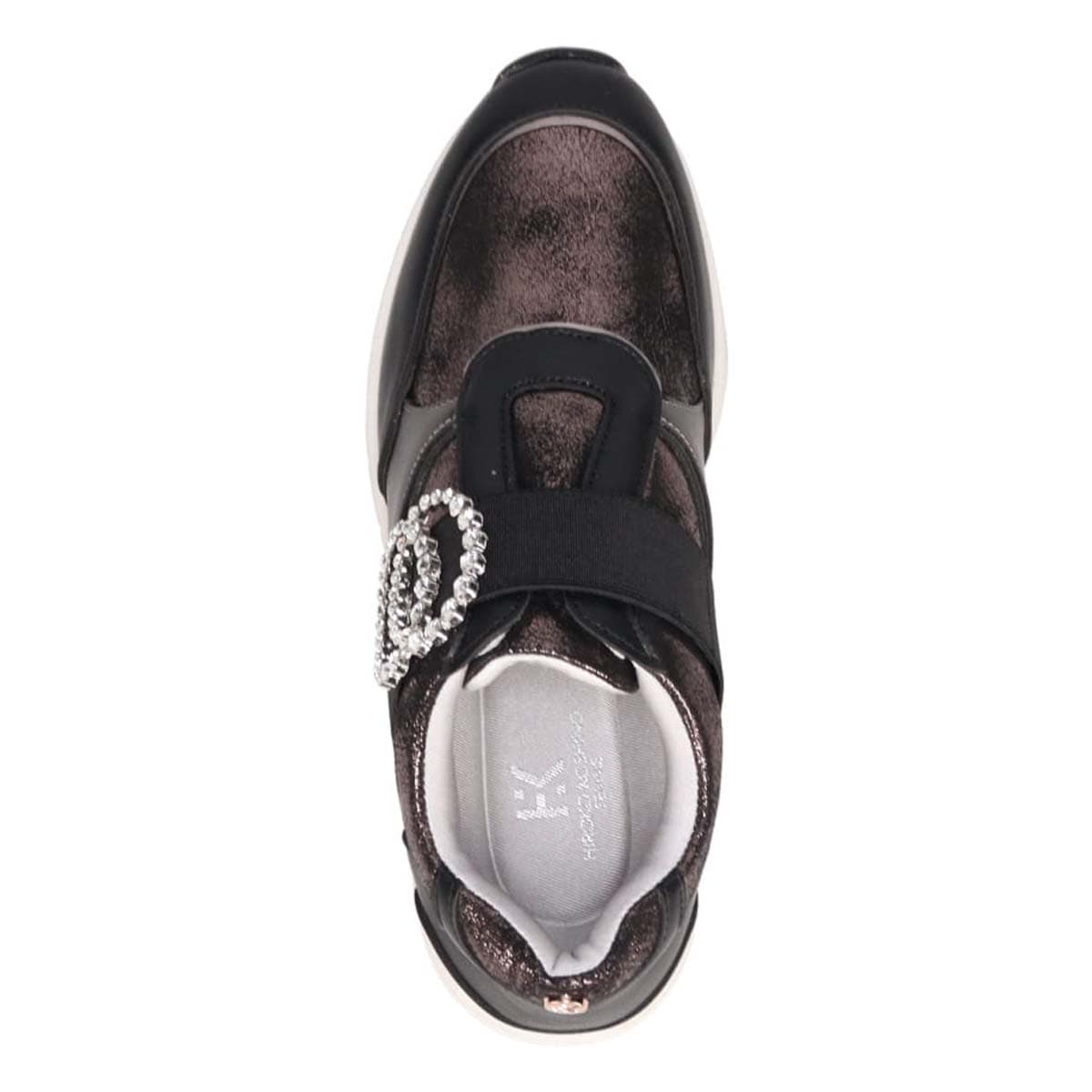 HIROKO KOSHINO FEMME　ラインストーンバックル付き エレガントスニーカー　HRL2025 BLACK/ETHANE 23.0