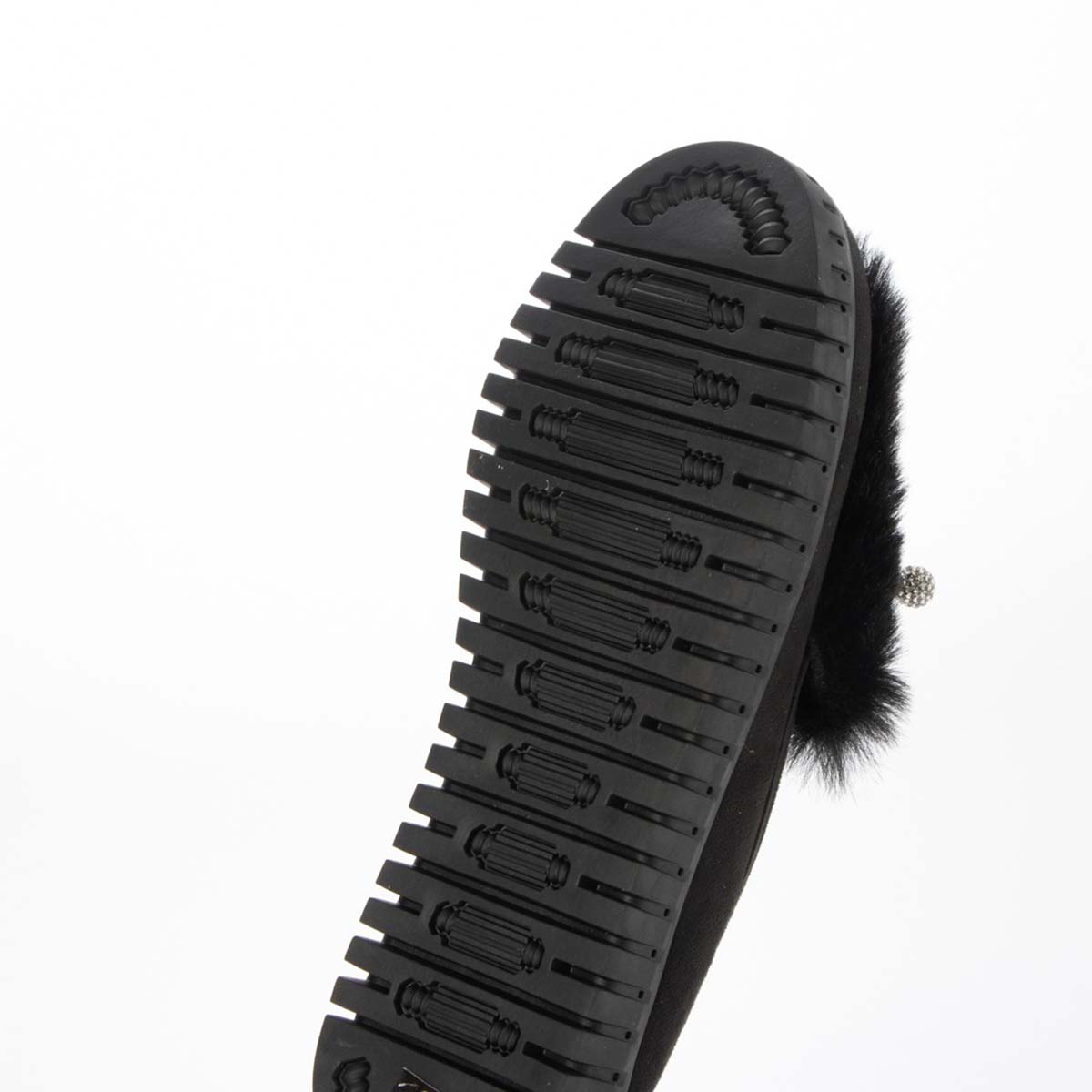 HIROKO KOSHINO FEMME フェイクファーとラインストーンボールが大人可愛いモカシン HRL2033 BLACK 23.0