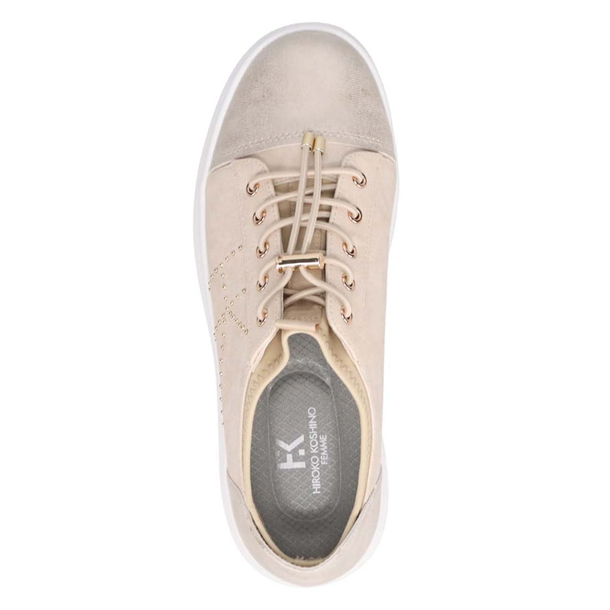 HIROKO KOSHINO FEMME 大人の遊び心と上品さを纏う、HKロゴスタッズスニーカー　HRL5008 GOLD 23.0