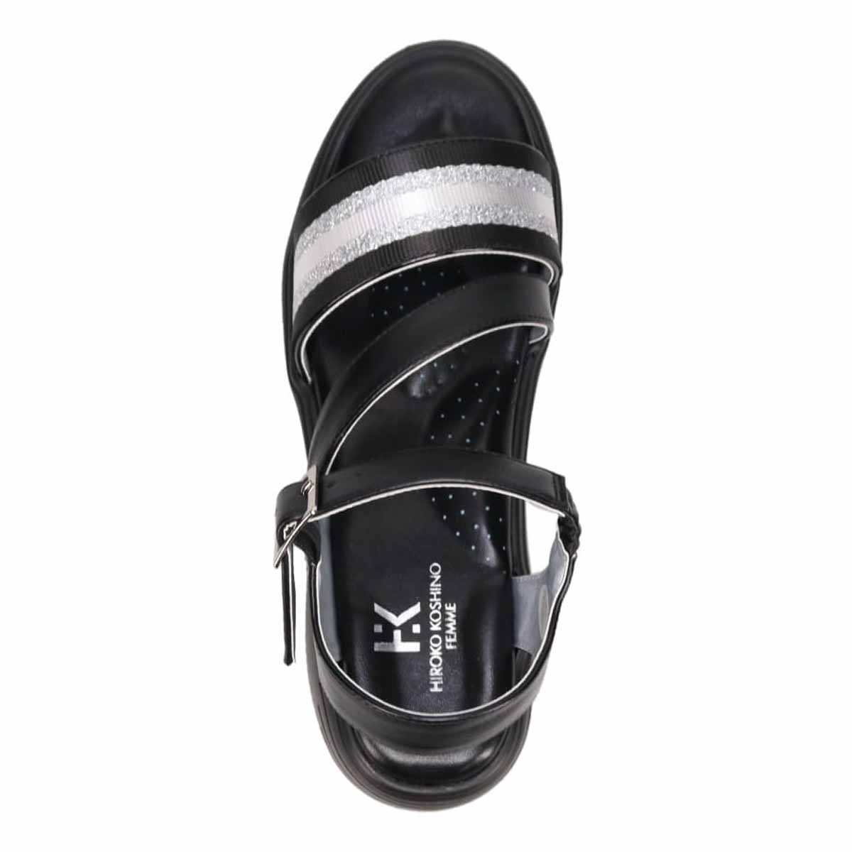 HIROKO KOSHINO FEMME スポーティーを華やかに。キラキラ輝くコードで魅せる大人スポーツサンダル　HRL7001 BLACK M　(23.0～23.5)
