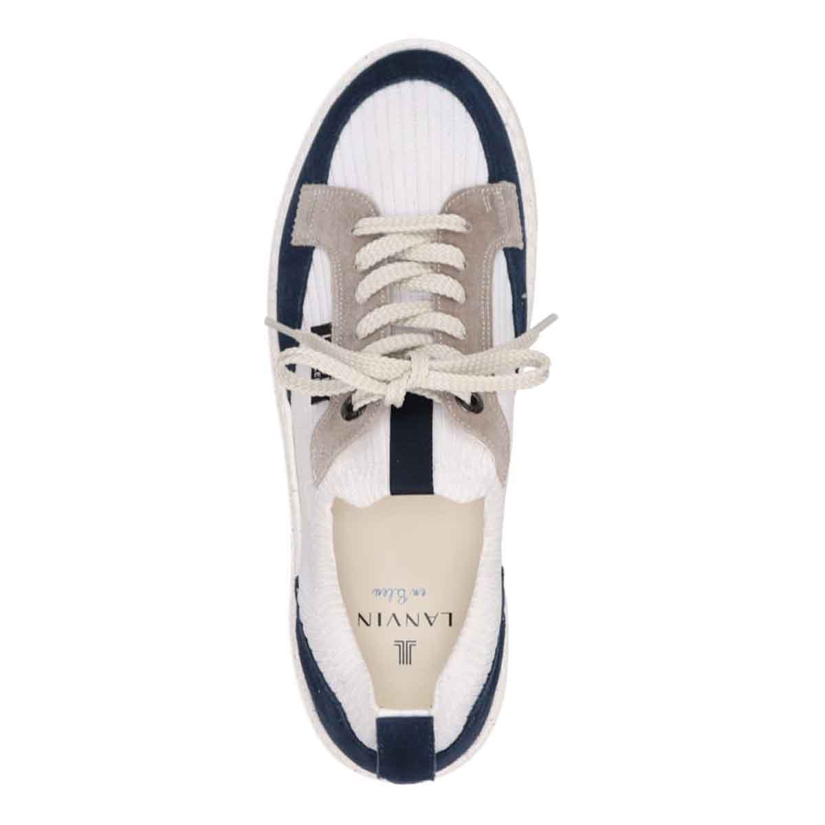 ランバンオンブルー LANVIN en Bleu 「リカバリー指圧インソール」搭載で指圧効果により血行を115％促進。ニットスニーカー　LB1005XR WHITE/NAVY 25.0