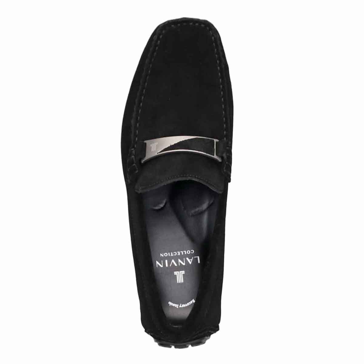 ランバンコレクション LANVIN COLLECTION 「Recovery Shiatsu Insole」搭載で指圧効果により血行をよくする。メタルパーツ付きスリッポンローファー　LV1018XR BLACK-VELOURS 25.0