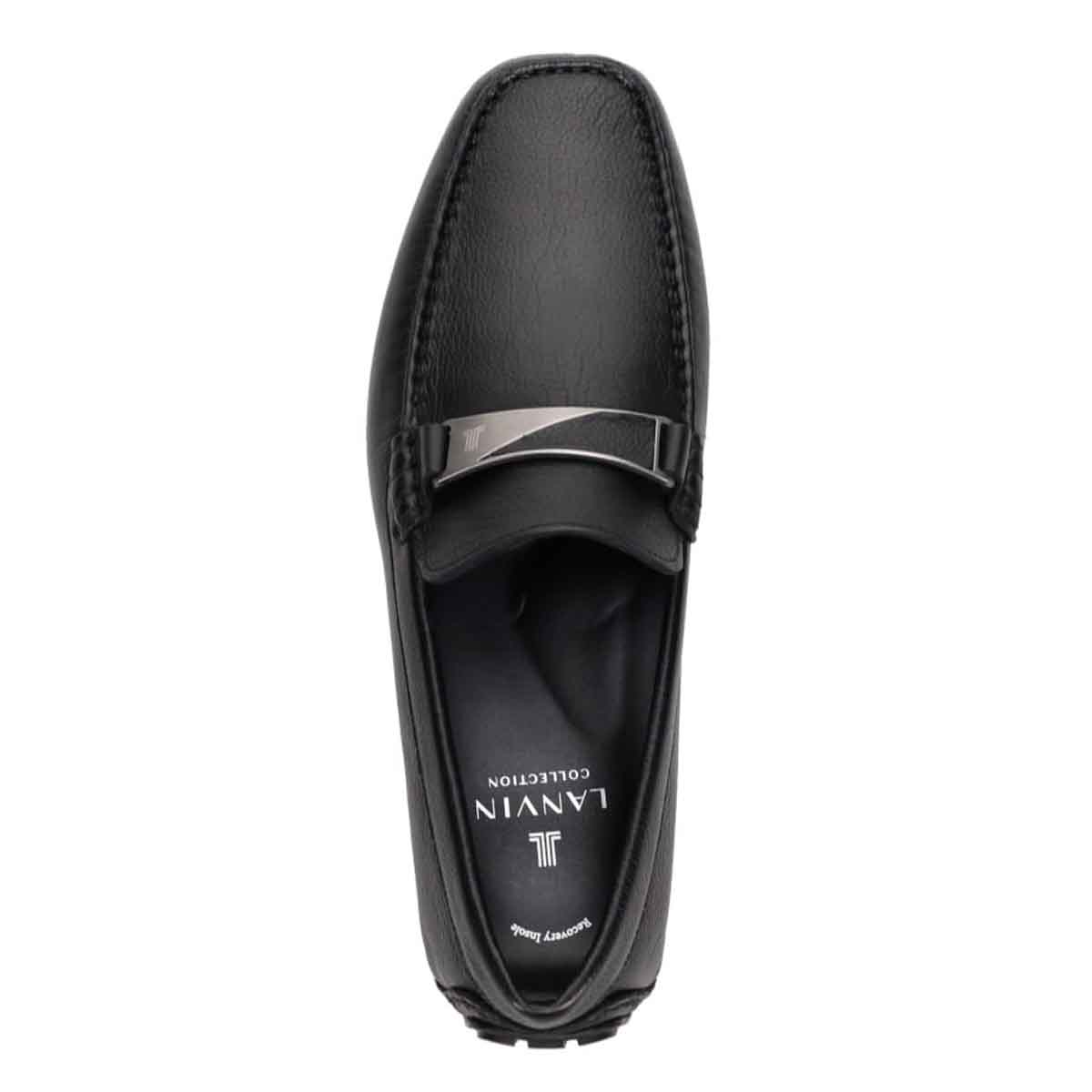 ランバンコレクション LANVIN COLLECTION 「Recovery Shiatsu Insole」搭載で指圧効果により血行をよくする。メタルパーツ付きスリッポンローファー　LV1018XR BLACK 25.0